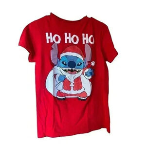 DISNEY SMALL RED TEE WITH STITCH HO HO HO